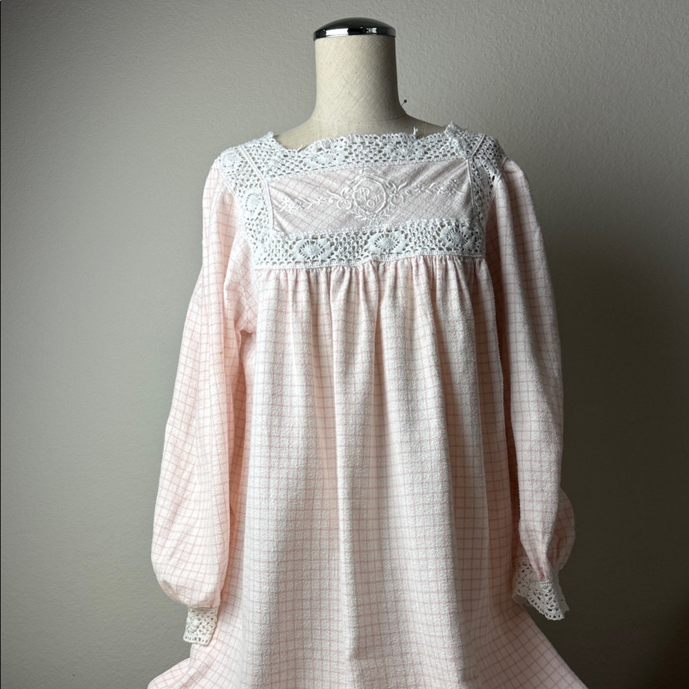 Dior Vintage Pink Lace-Trim Nightgown Long